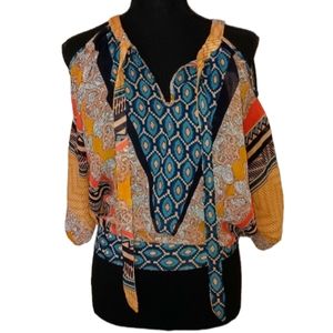Fun & Flirt Multicolor Boho Southwestern Blouse Top Women's Sz Med